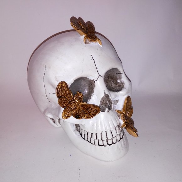 Halloween Decoration Skull Gold Bugs White Creepy Skeleton Head Home Decor Brand - Picture 2 of 13